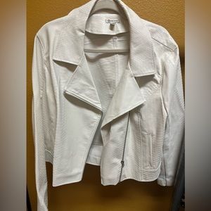 White faux leather snake print motto Jacket xl